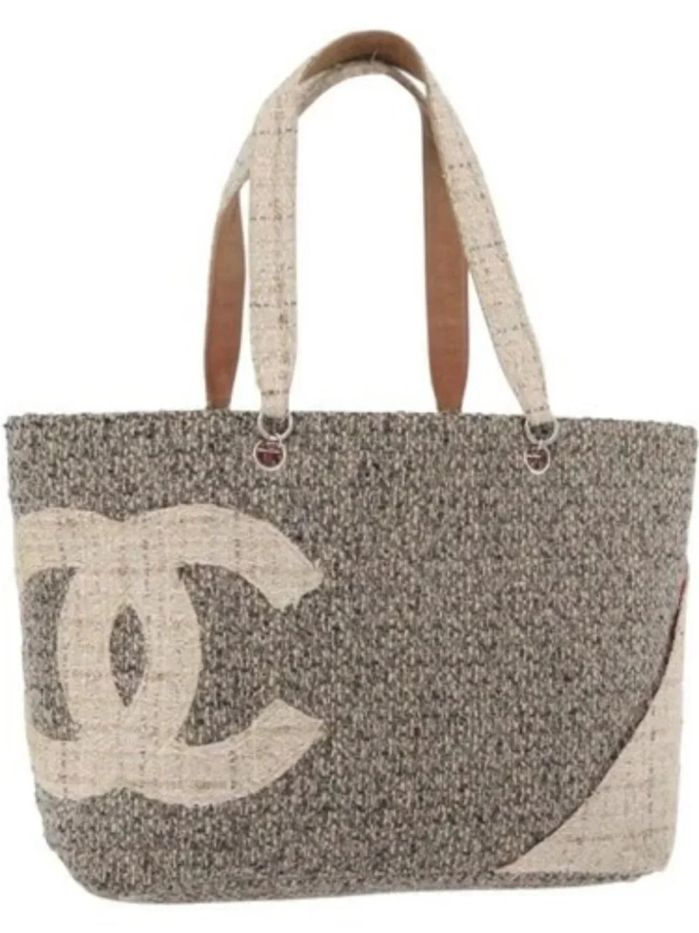 CHANEL Cambon Line Tote Bag Tweed Gray Silver CC Auth mr2380A